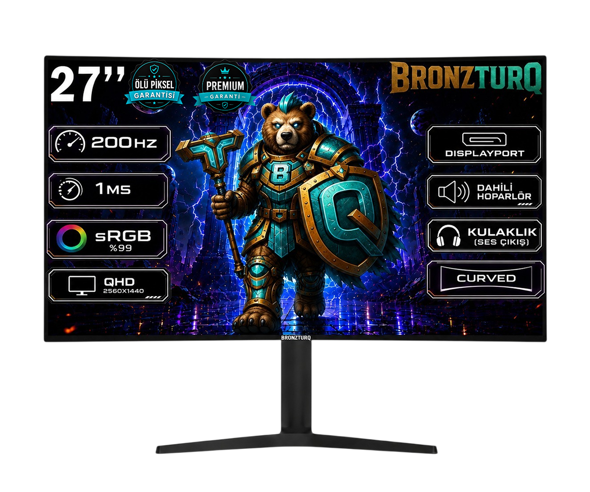 Ayı savaşçılı 27 inç kavisli monitör, 200Hz, 1ms, QHD.