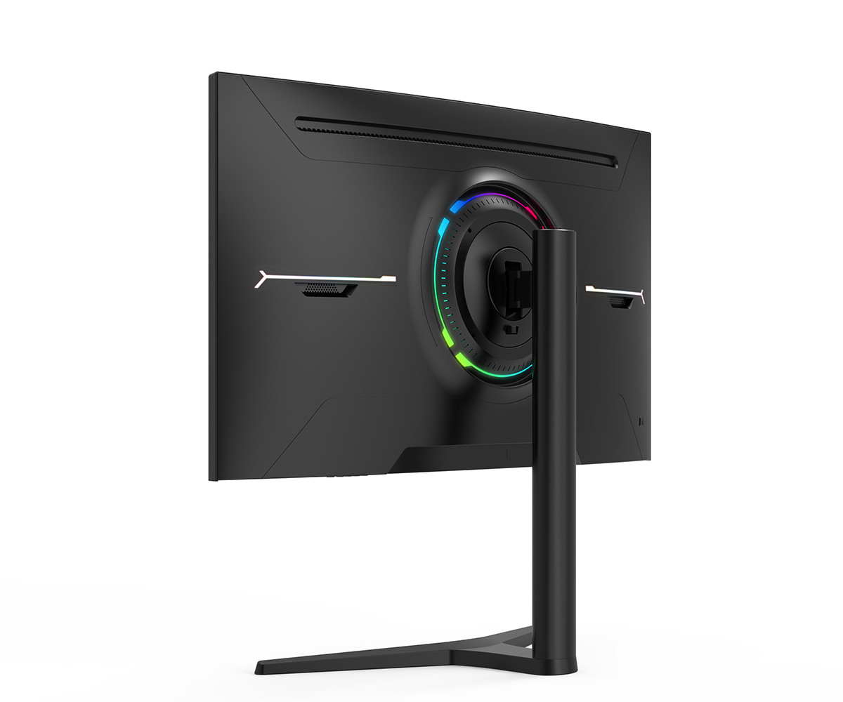 Yuvarlak elemanında RGB aydınlatmalı siyah monitörün arkası.