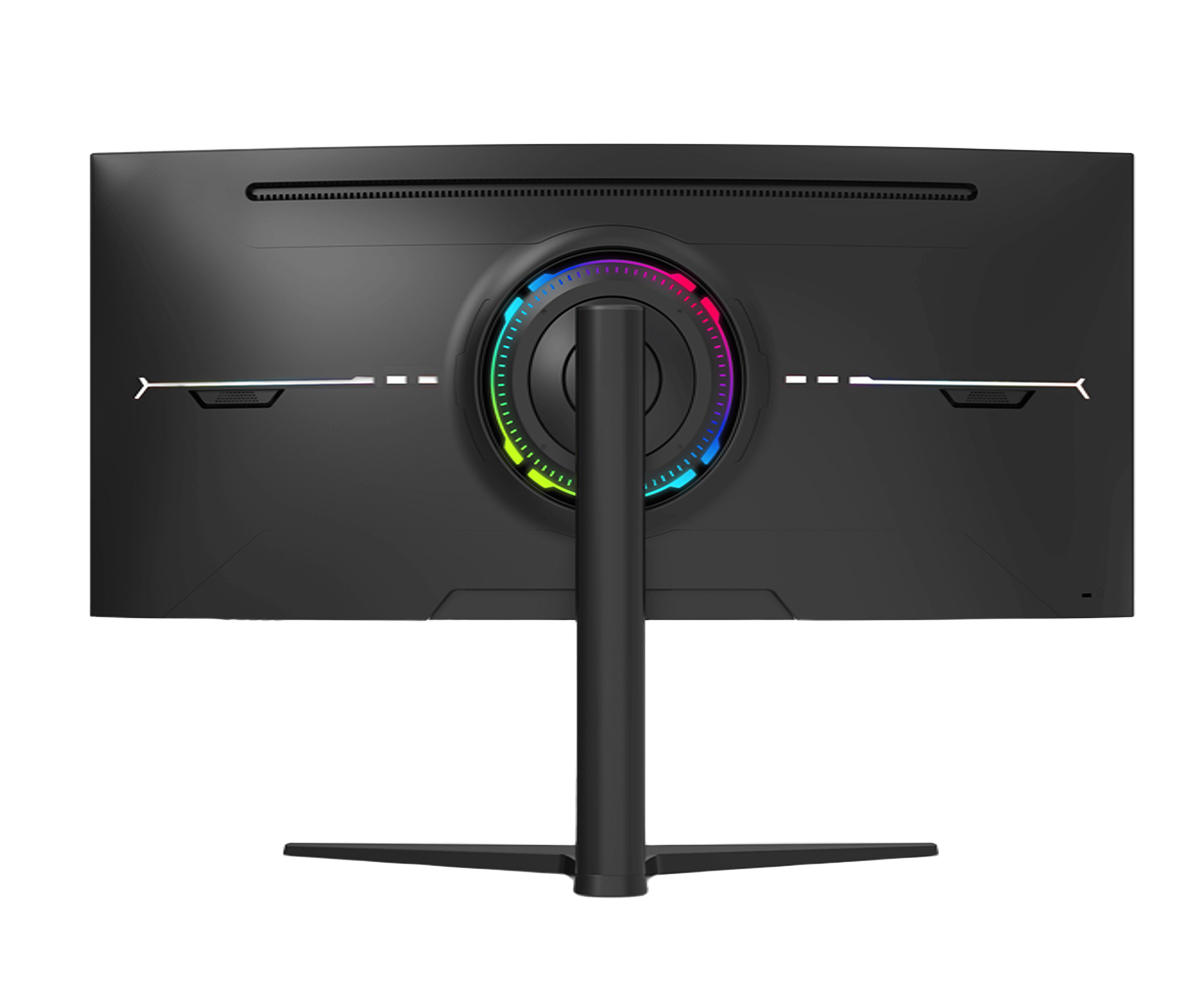 Monitörün arkası, standında RGB aydınlatma var.
