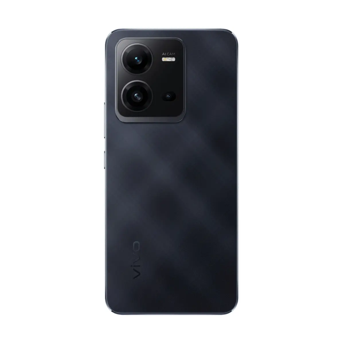 Dunkelgraues Smartphone mit zwei Kameras und Blitz auf der Rückseite.