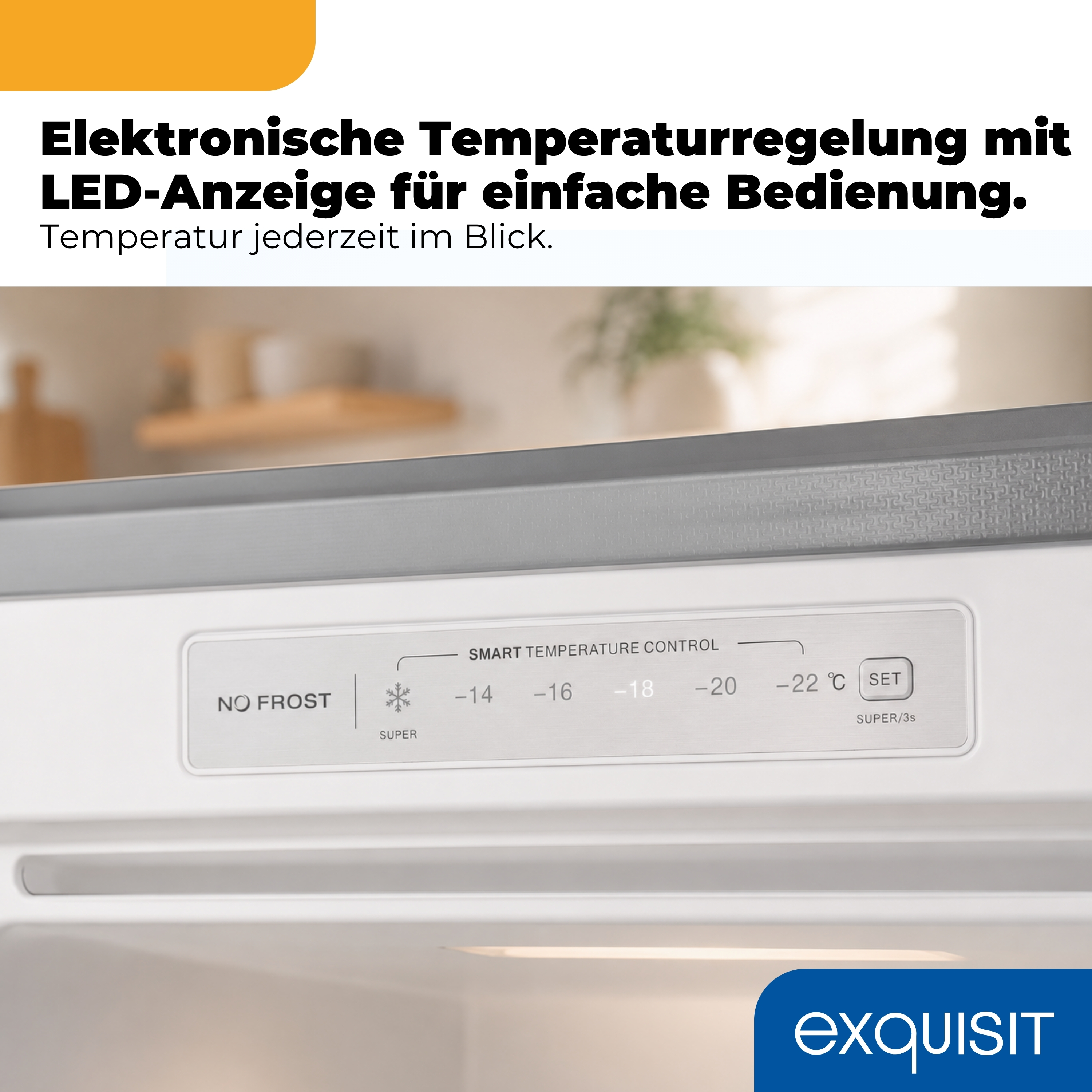 Exquisit Kühlschrankdisplay mit Temperaturanzeige und "NO FROST".