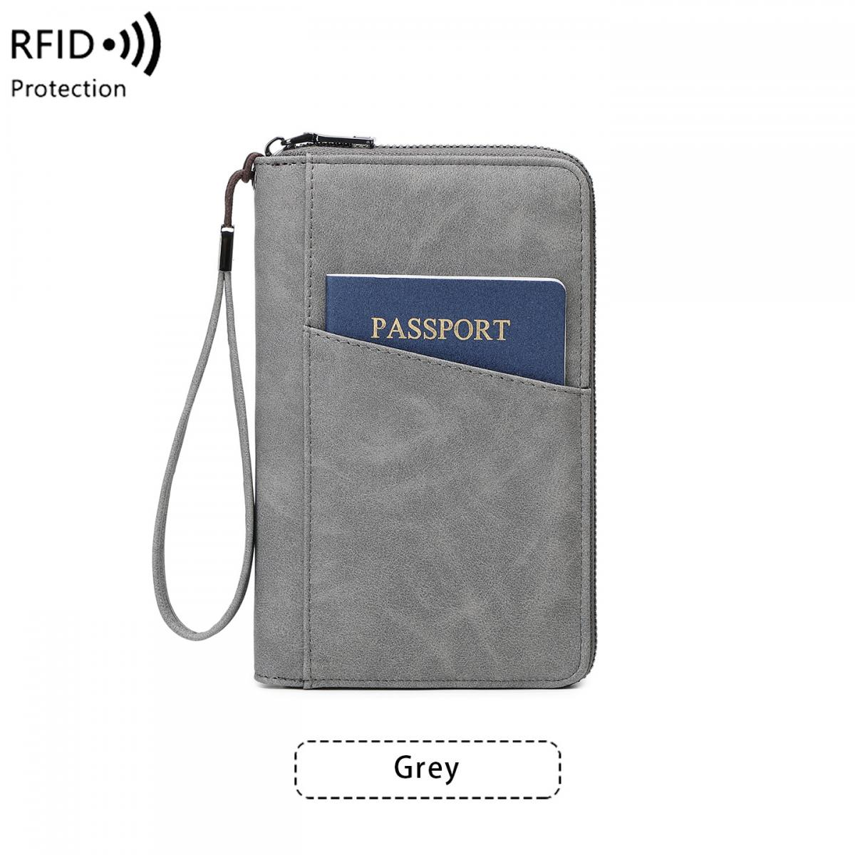 Grauer RFID-Schutz-Reiseportemonnaie mit Reisepass.