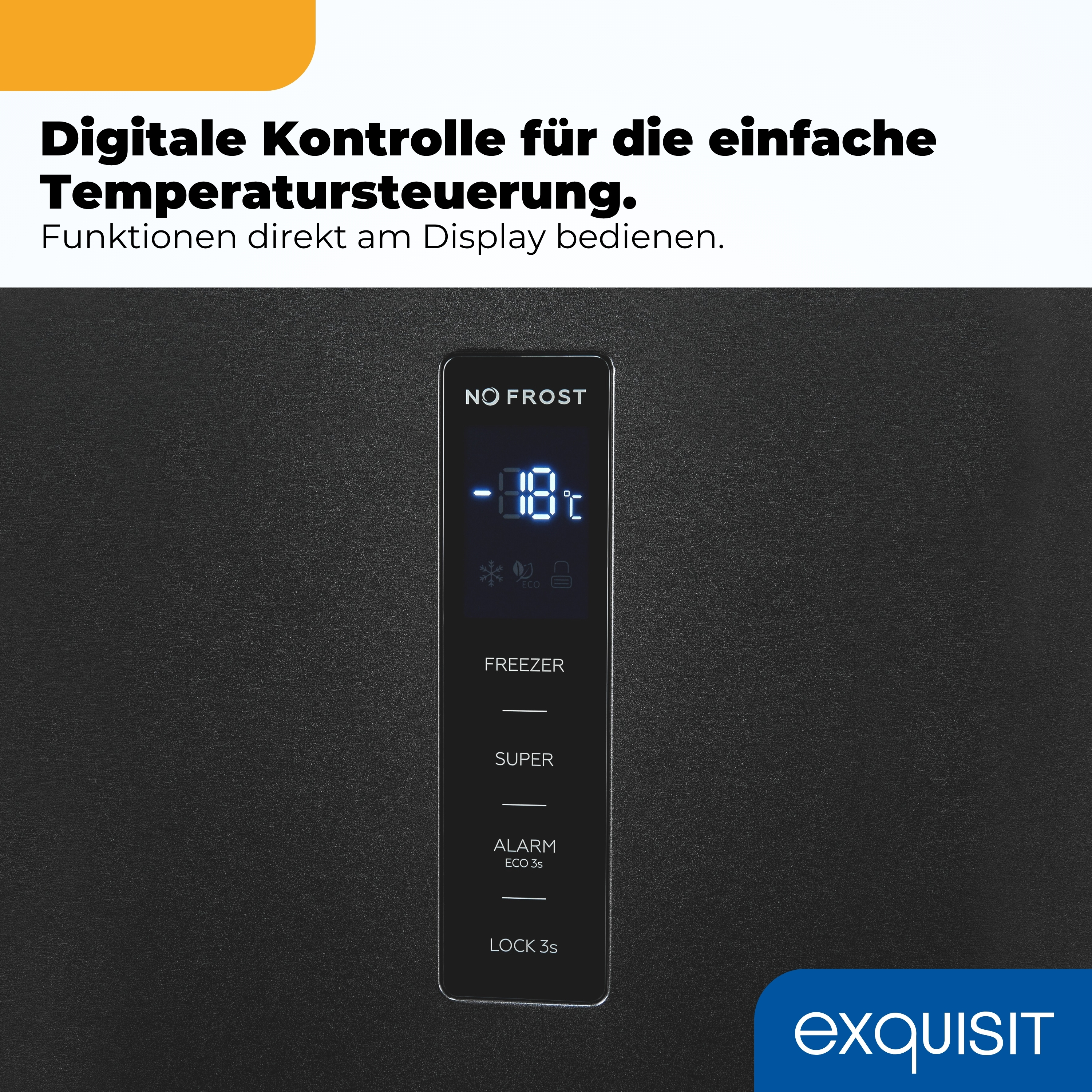 Digitale Anzeige eines Kühlschranks mit "NO FROST" und -8°C.