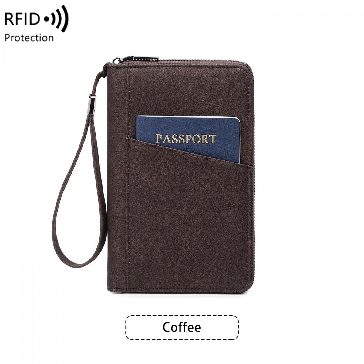 Braune RFID-sichere Reisetasche mit einer Reisepass-Tasche.