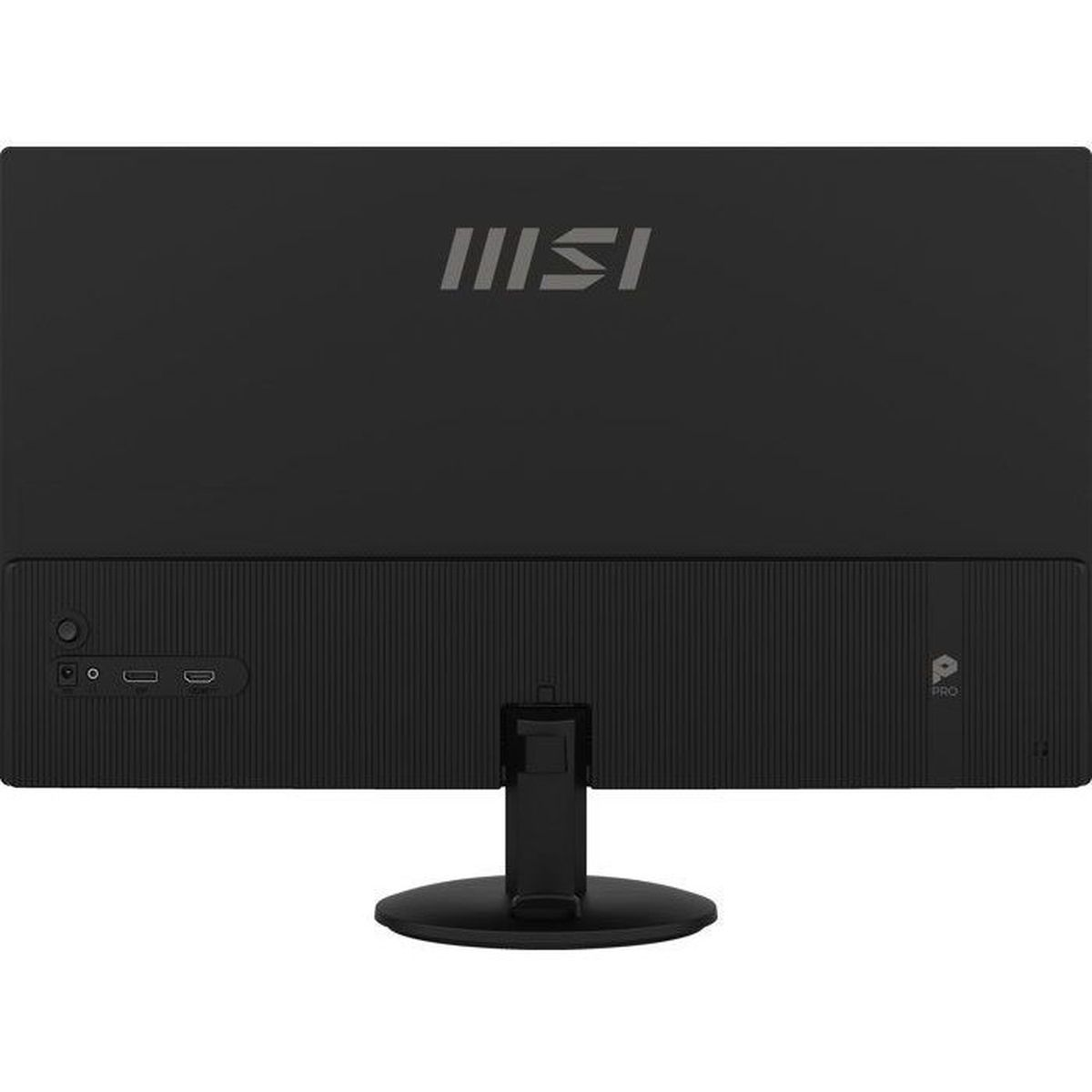 Retro di un monitor MSI nero con porte e logo.