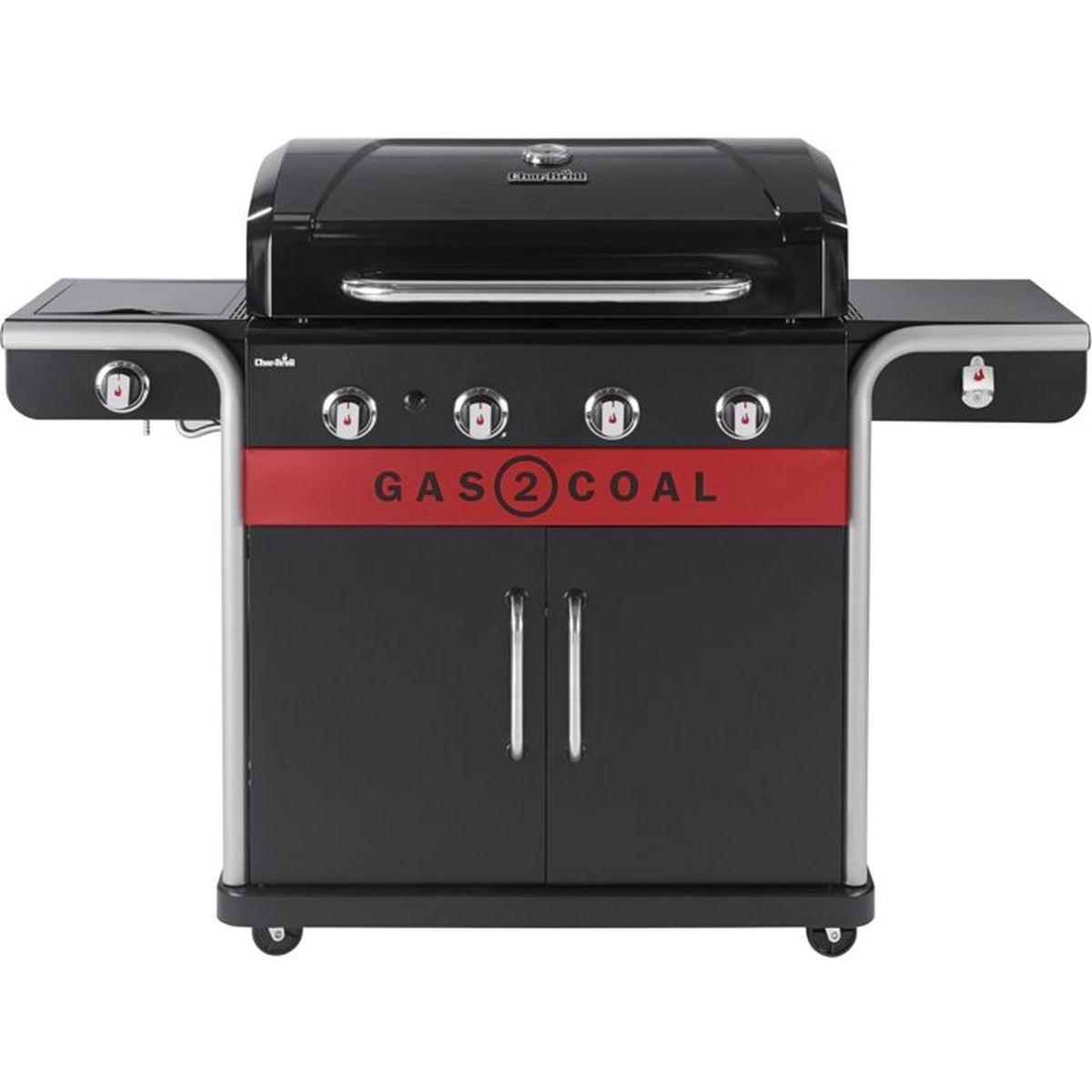 Griglia a gas nera con striscia rossa "GAS 2 COAL".
