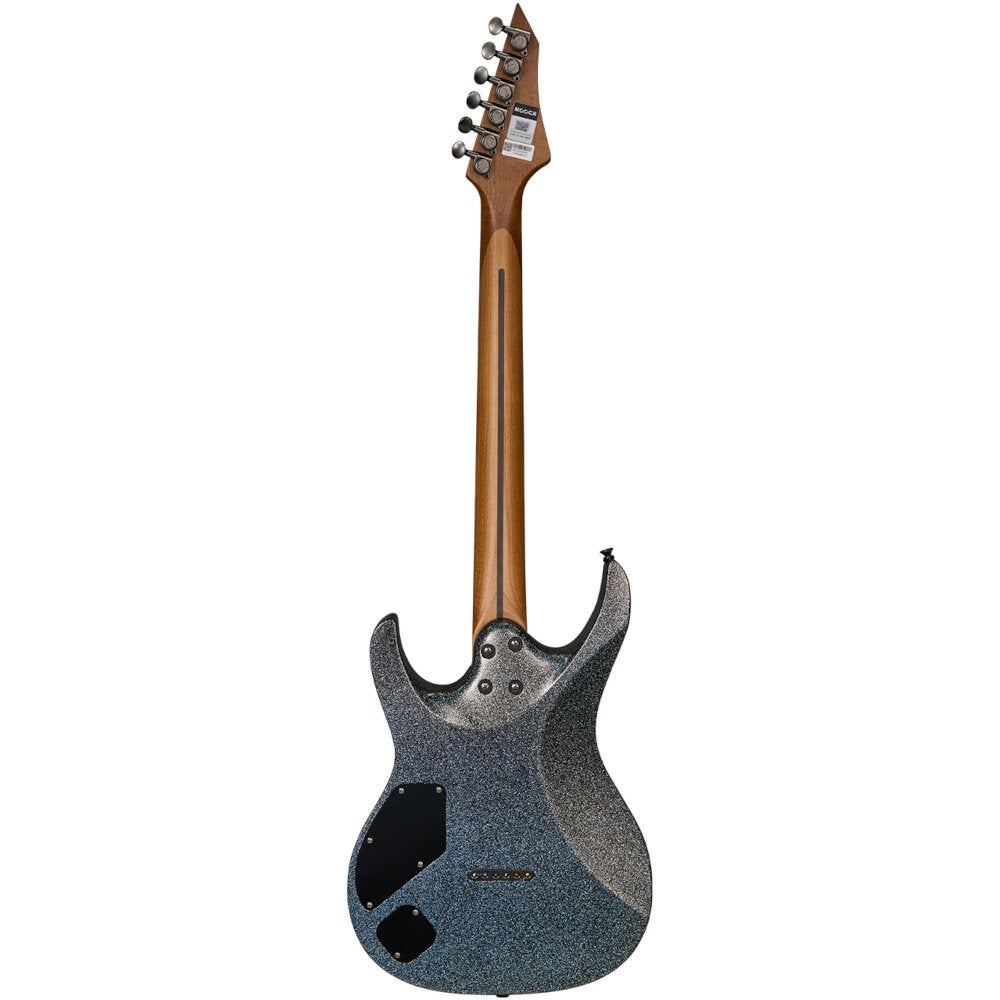 Simli gövdeli ve ahşap klavyeli elektro gitarın arkası.