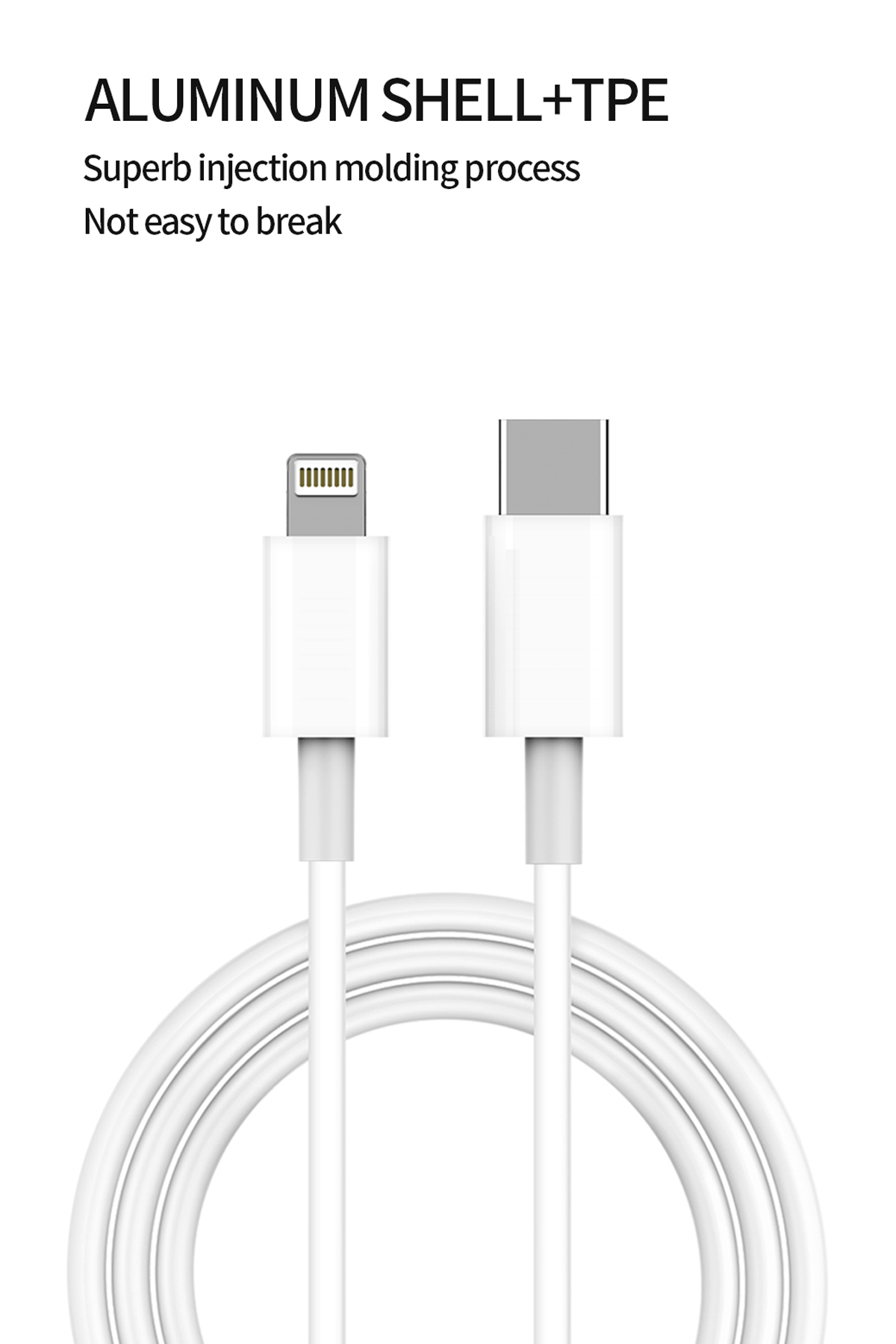 İki beyaz şarj kablosu, biri Lightning, diğeri USB-C konektörlü.