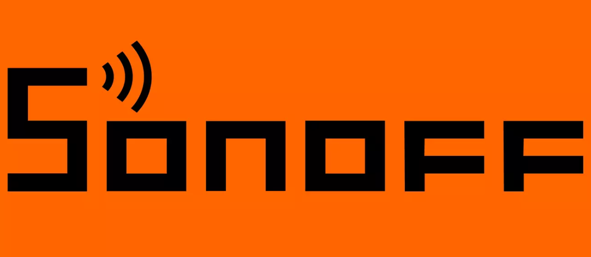 Logo Sonoff na pomarańczowym tle z sygnałem wifi.