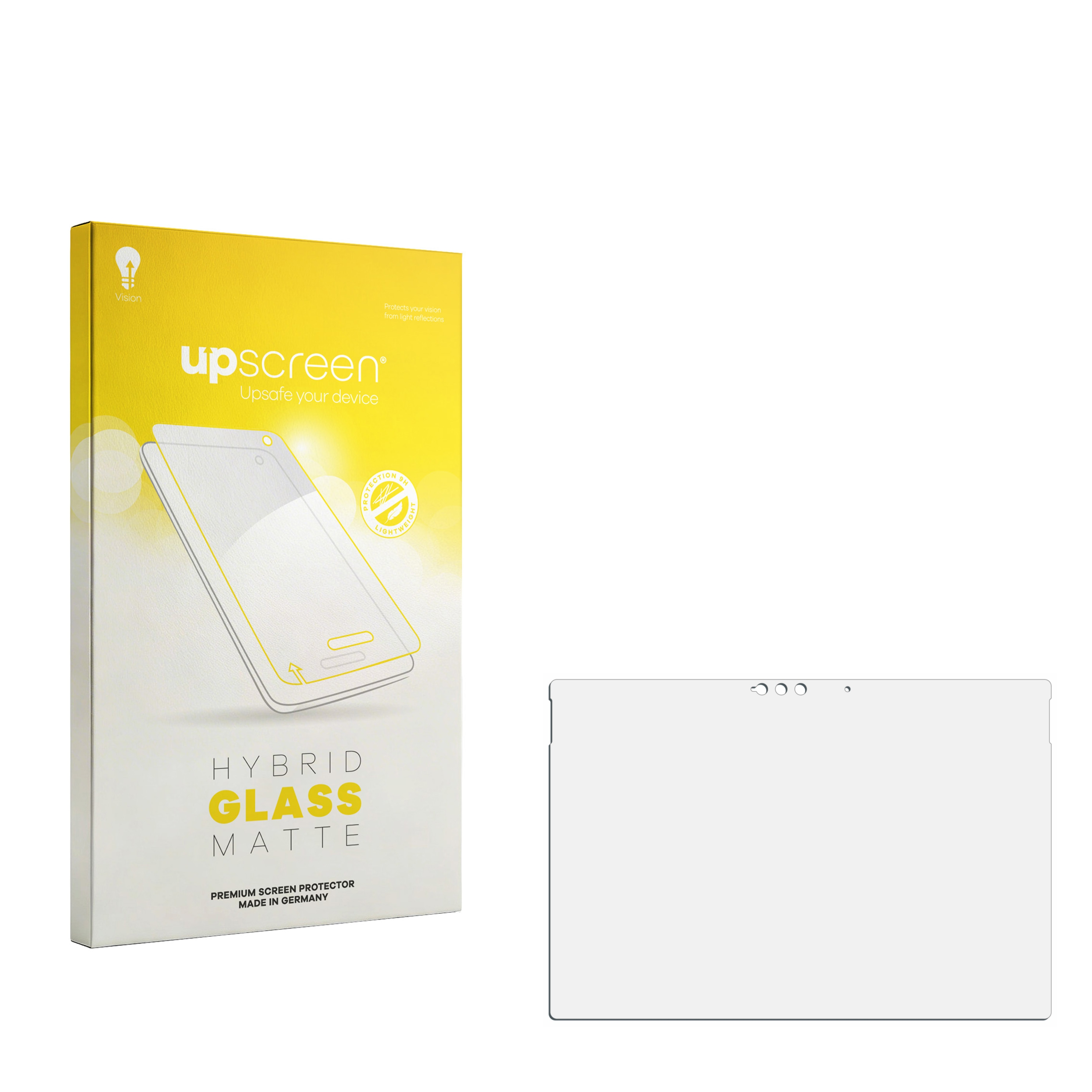 Verpackung für Displayschutzfolie mit einer separaten Displayschutzfolie daneben.