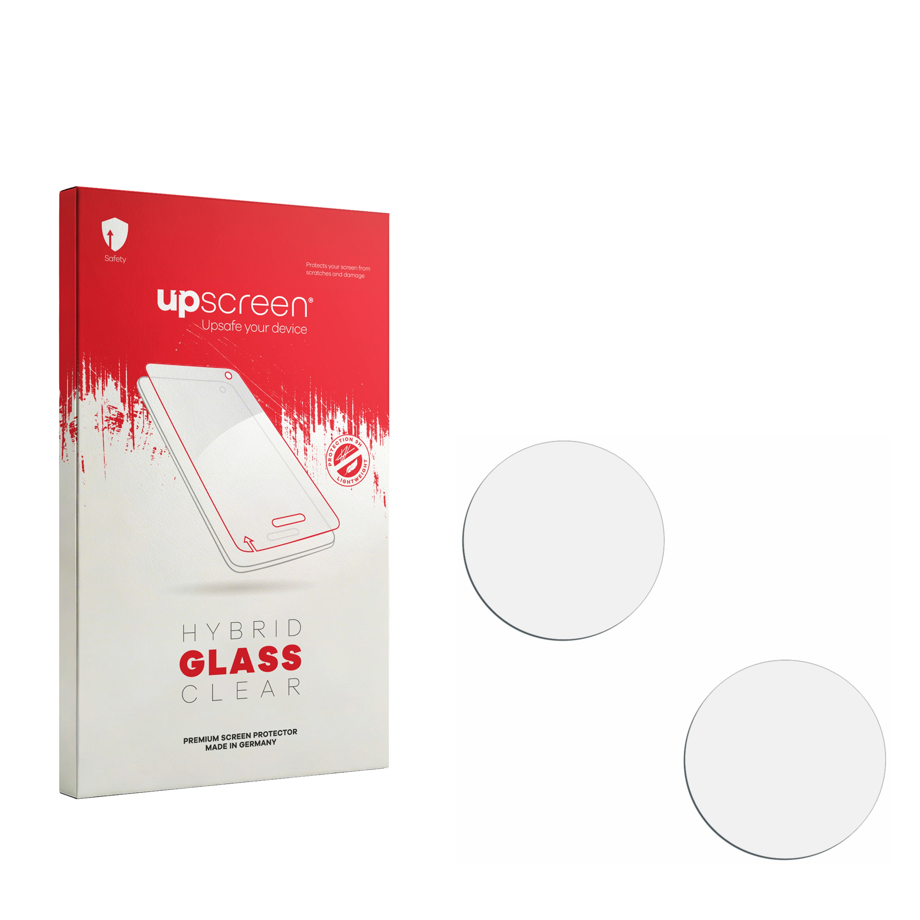 Verpackung für Displayschutzfolie mit zwei runden Schutzfolien.