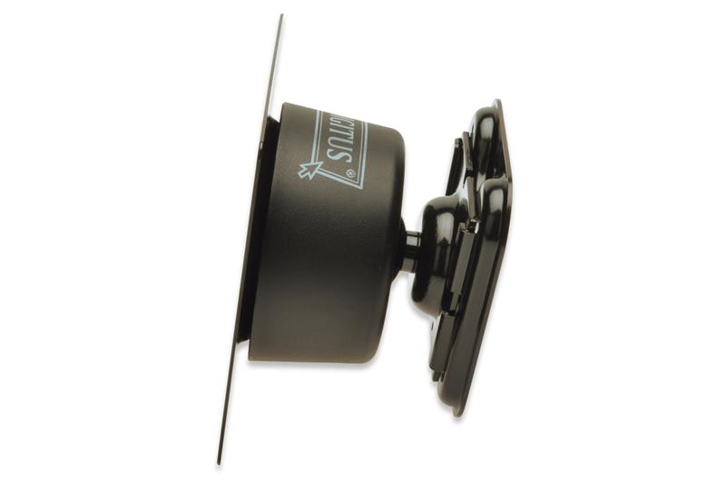 Schwarzer Handyhalter mit Logo, auf weißem Hintergrund.