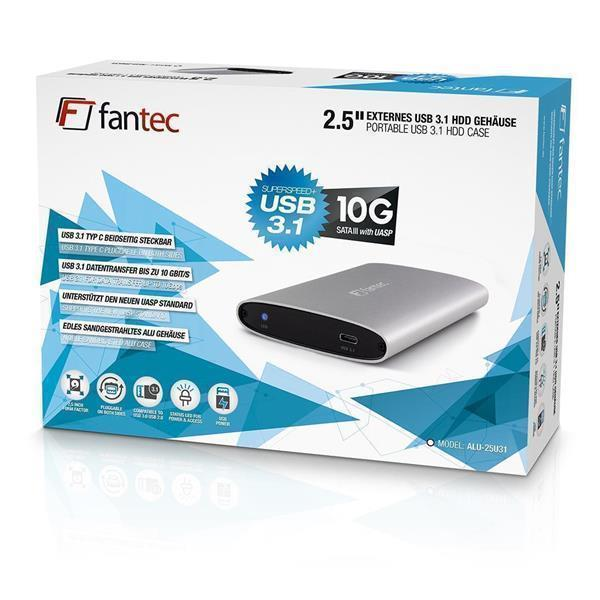 Fantec 2.5" externes USB 3.1 HDD Gehäuse aus Aluminium mit USB 3.1 10G.