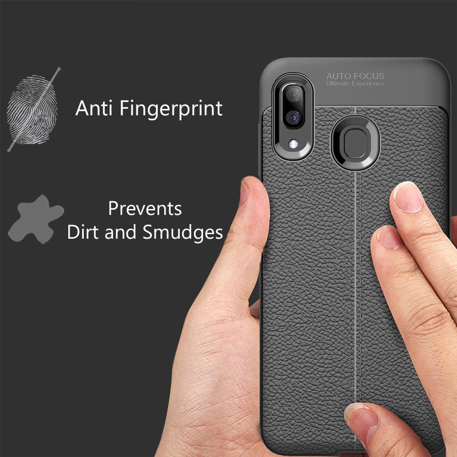 Graue Handyhülle mit Fingerabdruck- und Schmutzschutz.