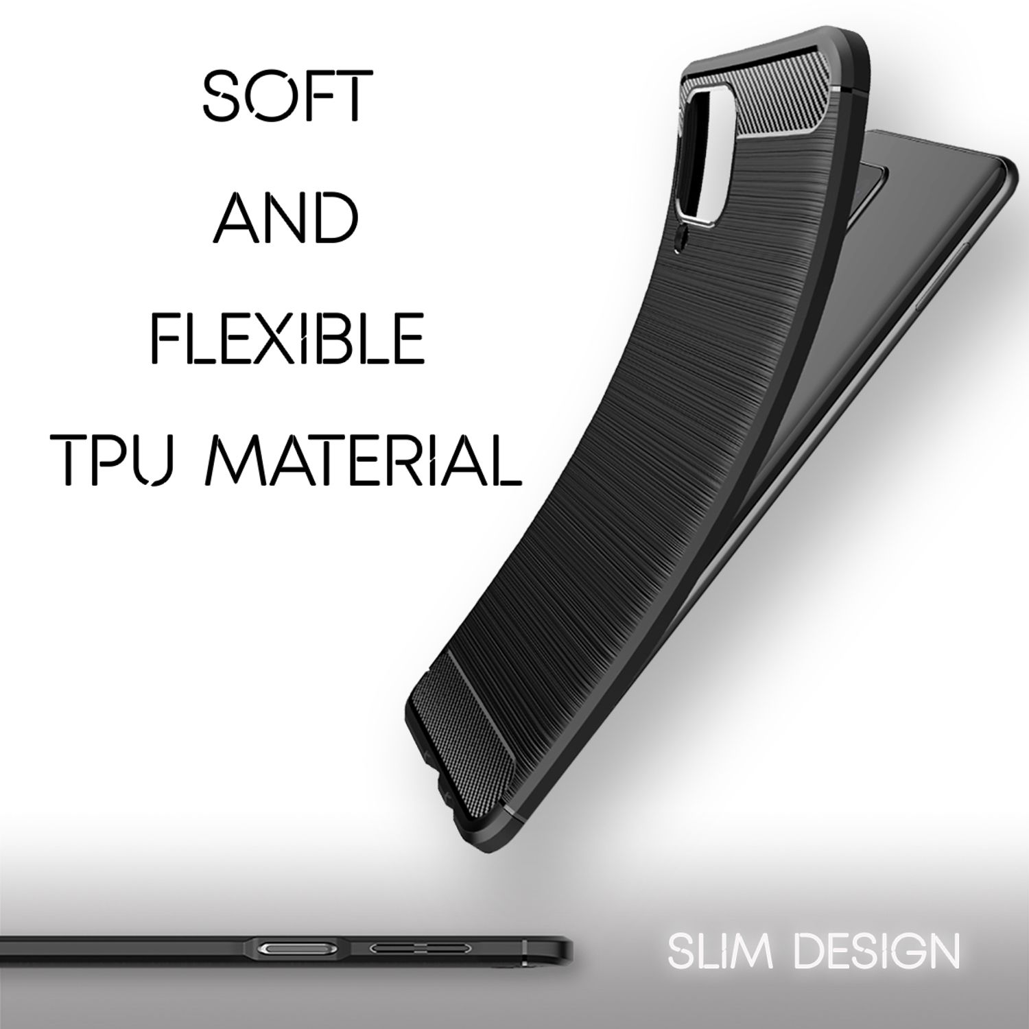Schwarze TPU-Handyhülle mit strukturgriff und schlankem Design.
