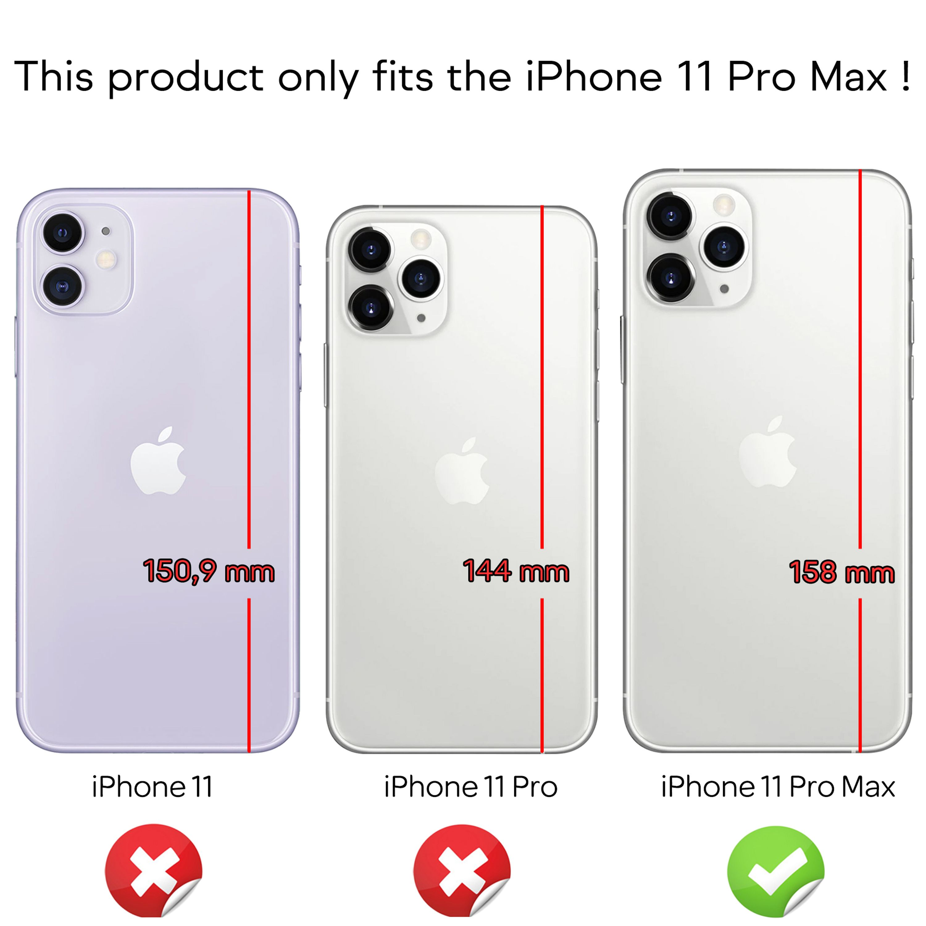 Vergleich von iPhone-Größen mit roten Linien und Maßen.