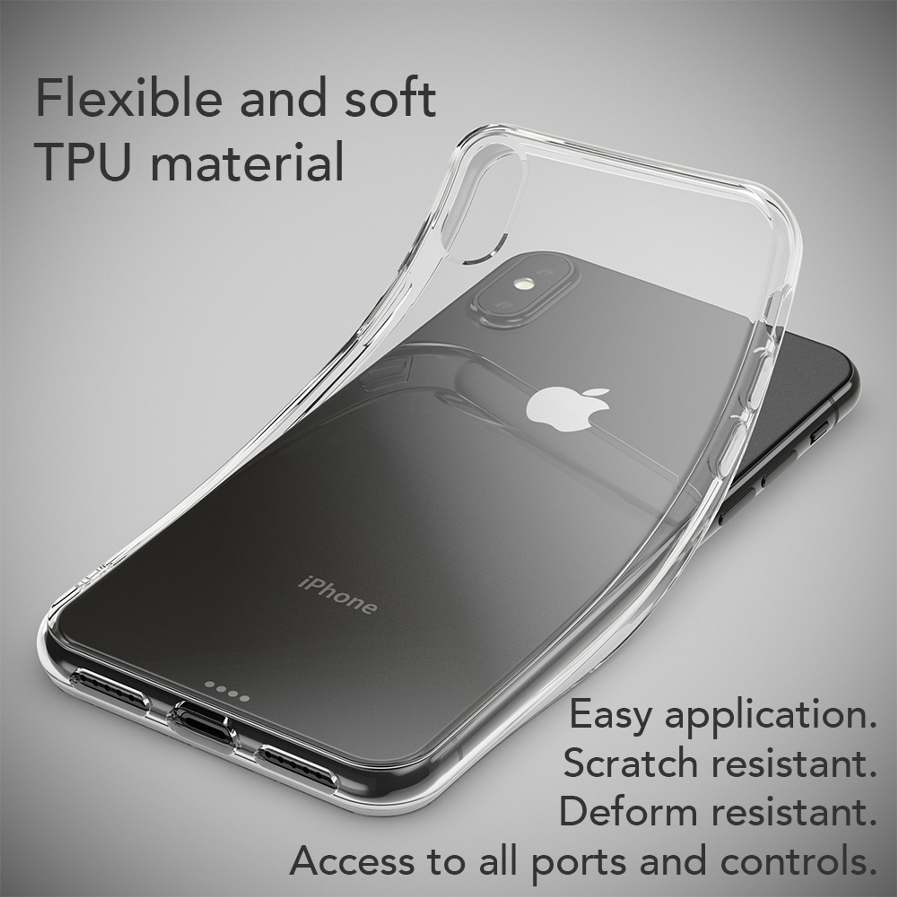 Transparente TPU-Hülle auf einem iPhone. Flexible und weiche Materialien.