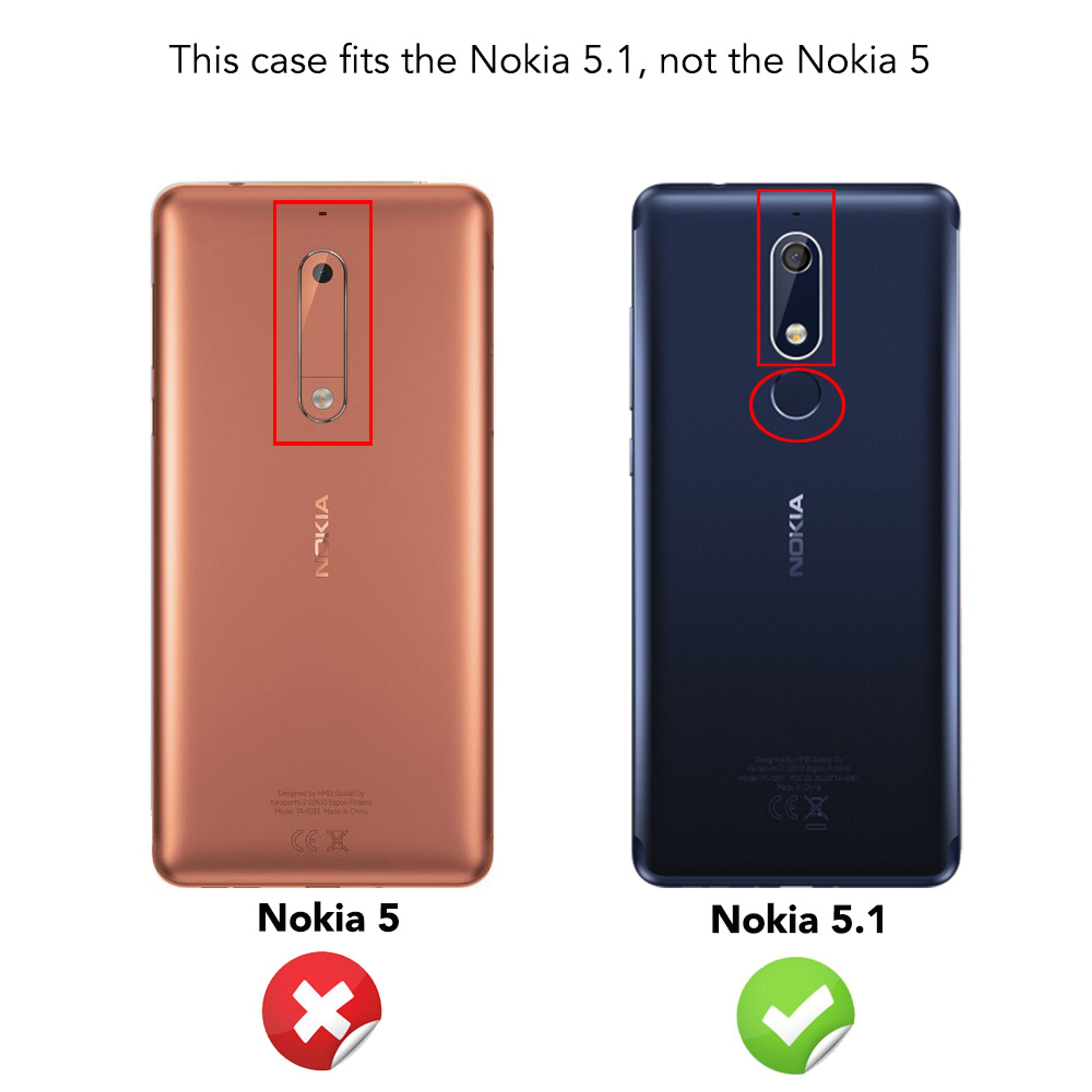 Due telefoni Nokia, uno color rame, uno blu scuro. Sinistra Nokia 5, destra Nokia 5.1.