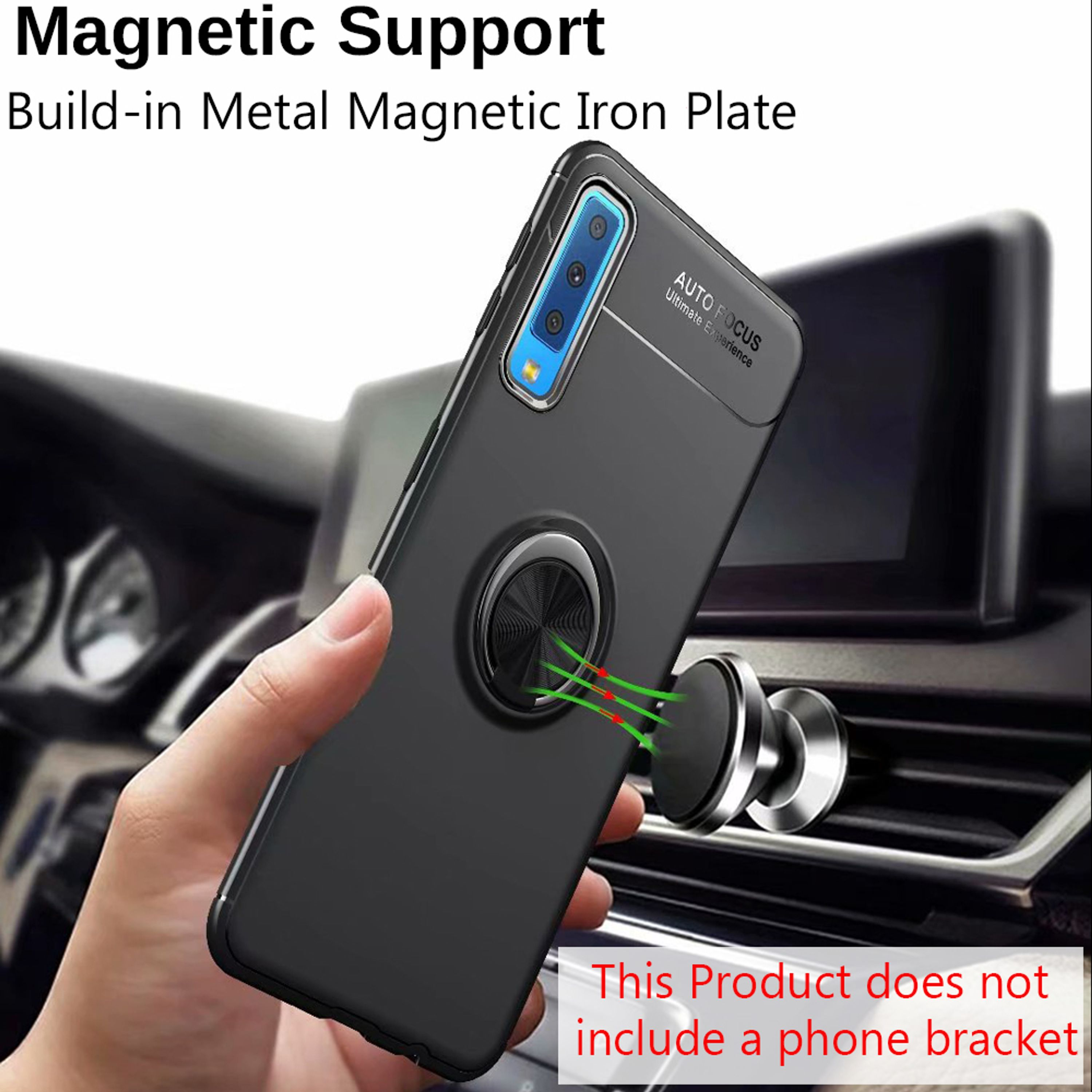 Schwarze Handyhülle mit magnetischem Ringhalter und magnetischer Autohalterung.