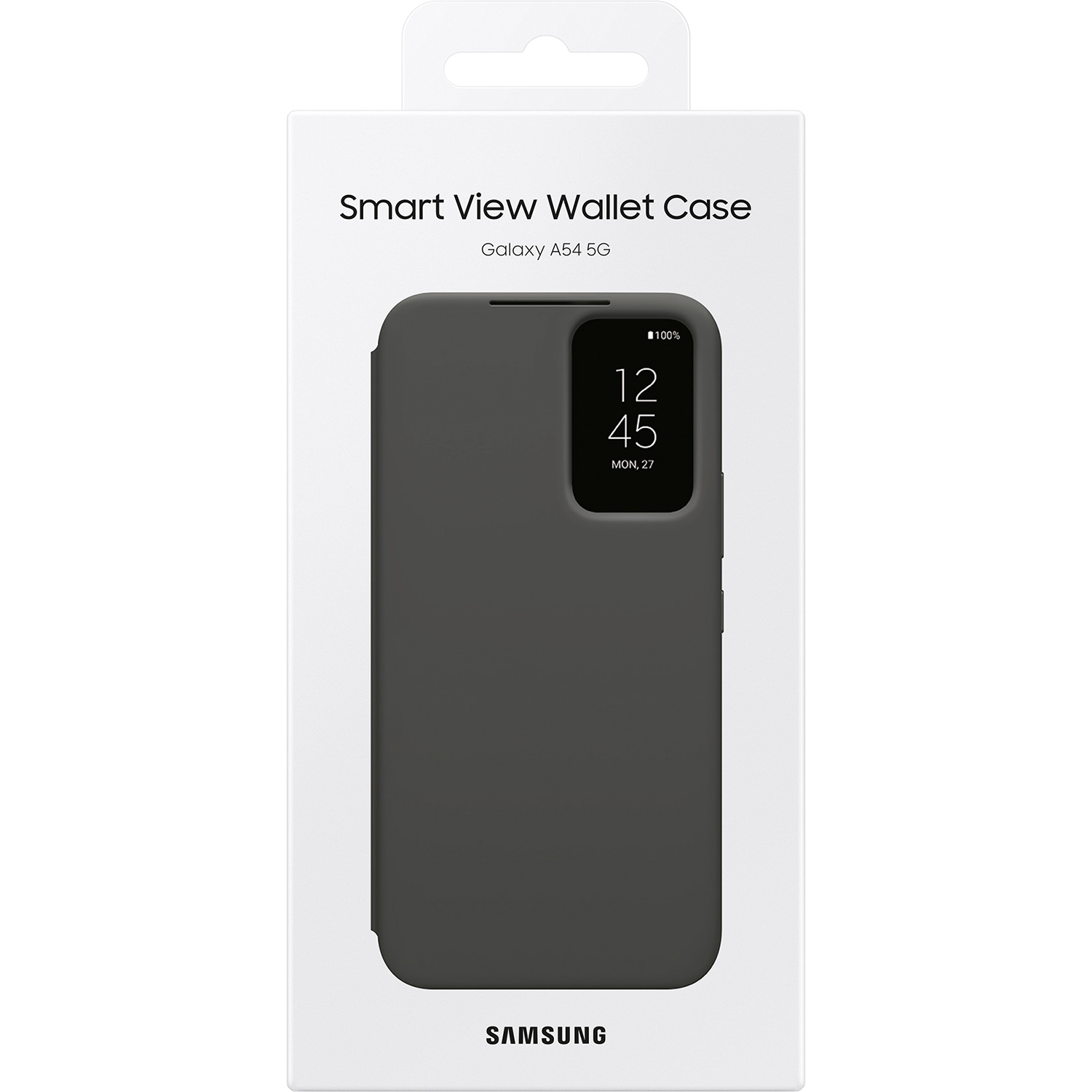 Étui portefeuille Smart View Samsung gris pour Galaxy A54 5G en boîte.