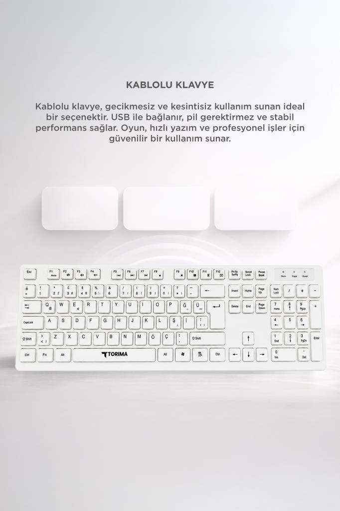 Torima logolu, Türkçe karakterli beyaz klavye.