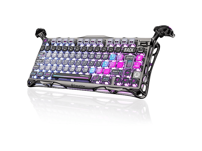 GRAVASTAR Mercury K1 Pro RGB Mekanik Türkçe Q Special Edition Cyberpunk Kablosuz Oyuncu Klavyesi Gri