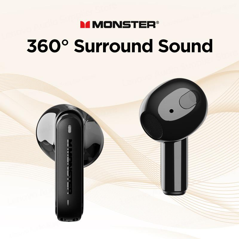 360° Surround Sound logolu iki siyah Monster kulaklık.