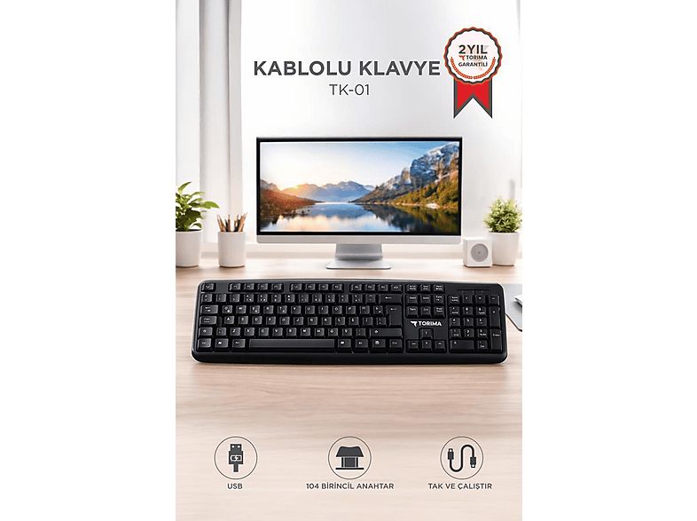 TORIMA Q Bilgisayar Ofis TK01 Kablolu Klavye Siyah