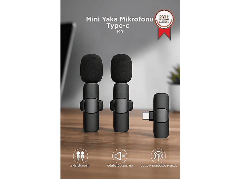 TORIMA Mini Type-C 2 Adet Taşınabilir K9 Yaka Mikrofonu