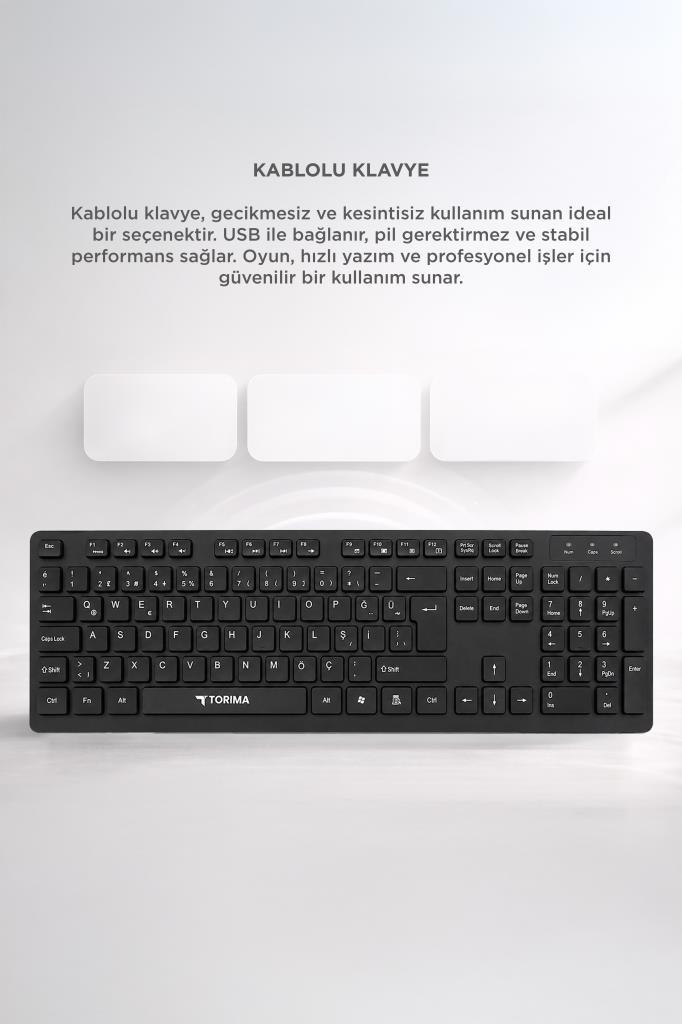 TORIMA markalı, QWERTZ dizilimli siyah USB klavye.
