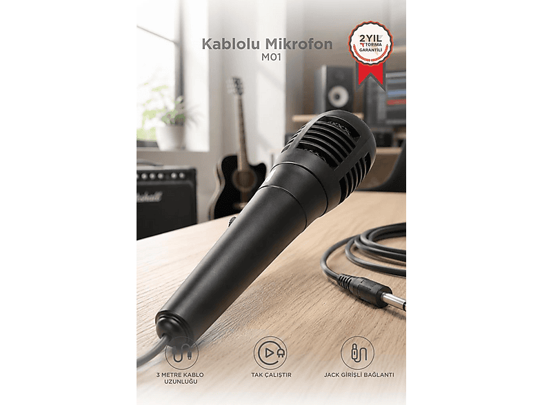 TORIMA Kablolu 3 m Jack Girişli Mikrofon M01 Mikrofon