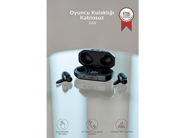 TORIMA Oyuncu Kablosuz Rgb Işıklı Çift Mikrofonlu G30 Bluetooth Kulak İçi Kulaklık Siyah