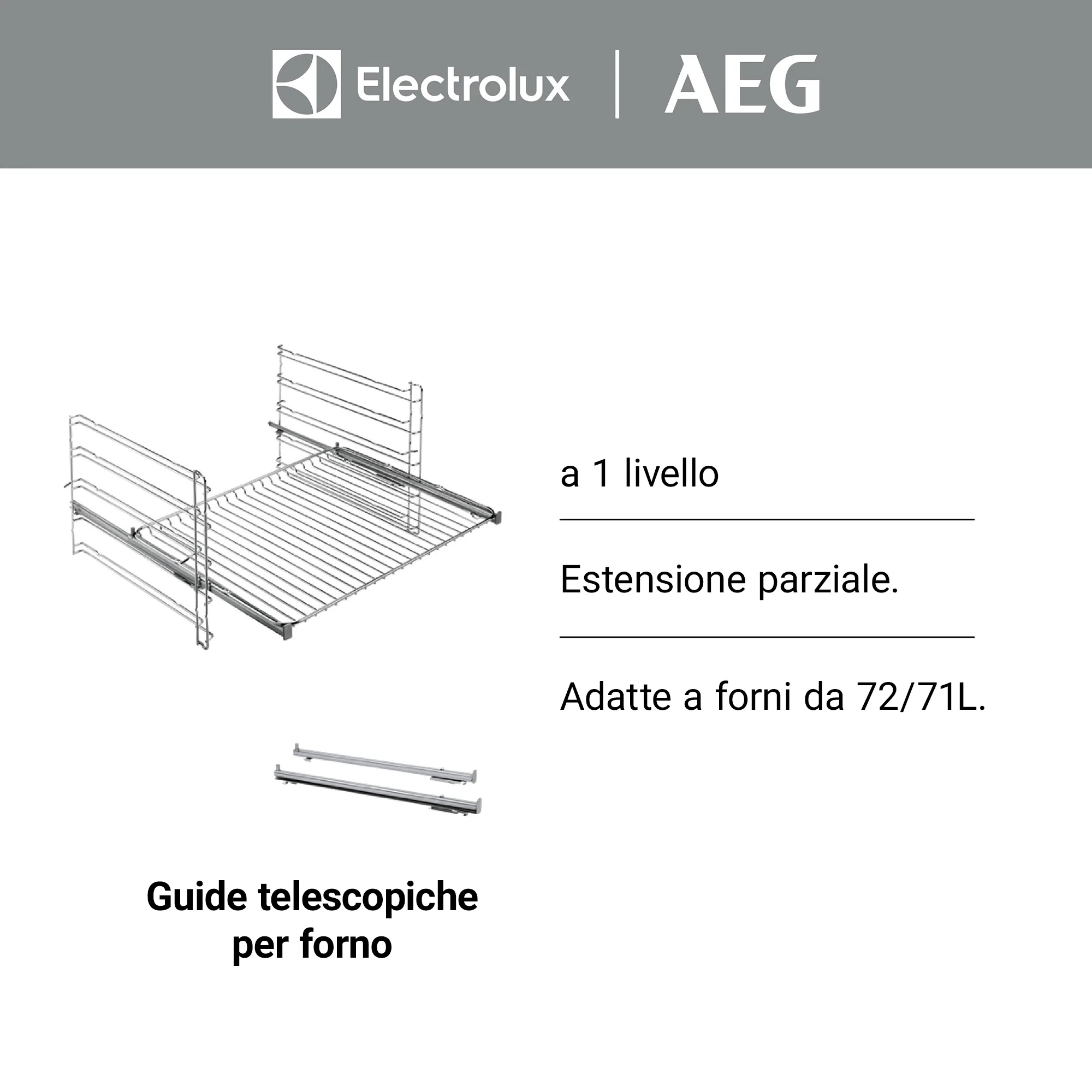 Guías telescópicas para horno, 1 nivel, extensión parcial, para hornos 72/71L.