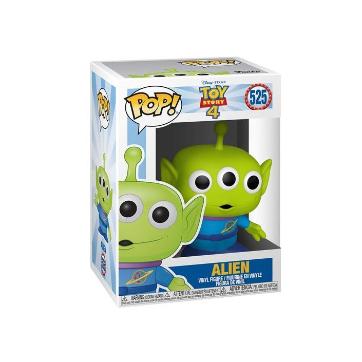 Statua in vinile Funko Pop! di un alieno verde da Toy Story 4 in scatola.