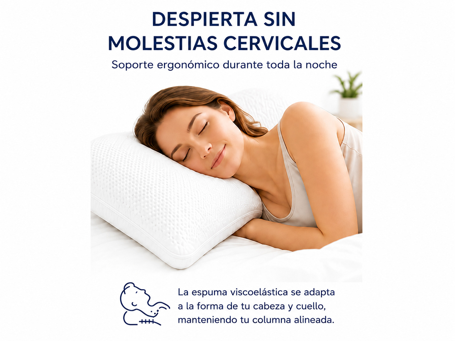 Una mujer duerme sobre una almohada blanca, que apoya su cabeza y cuello.
