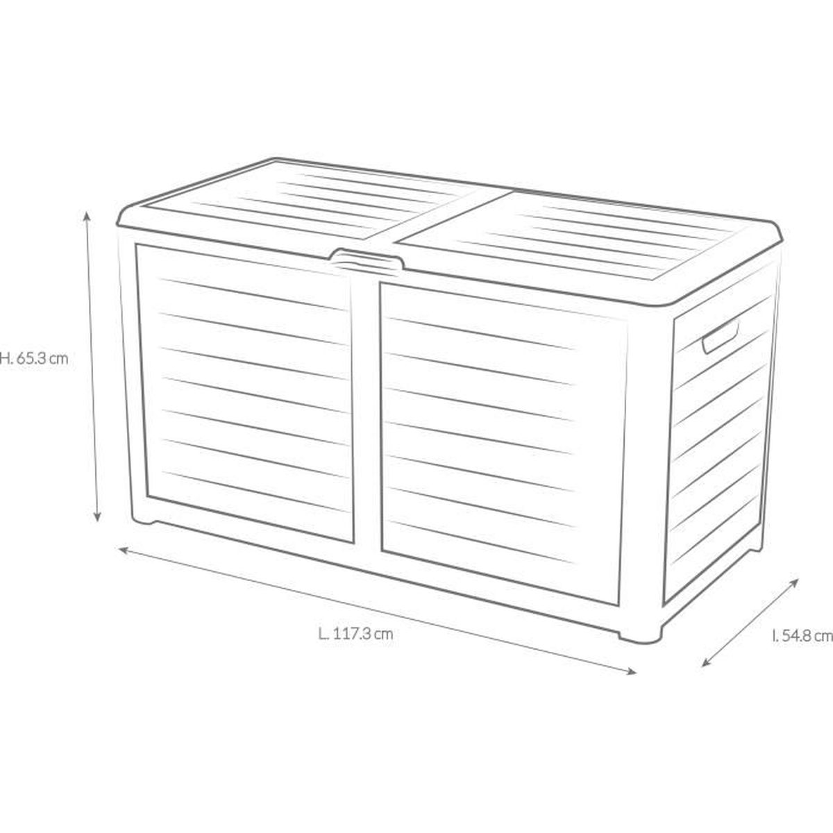 Eine schematische Zeichnung einer rechteckigen Aufbewahrungsbox mit Deckel.