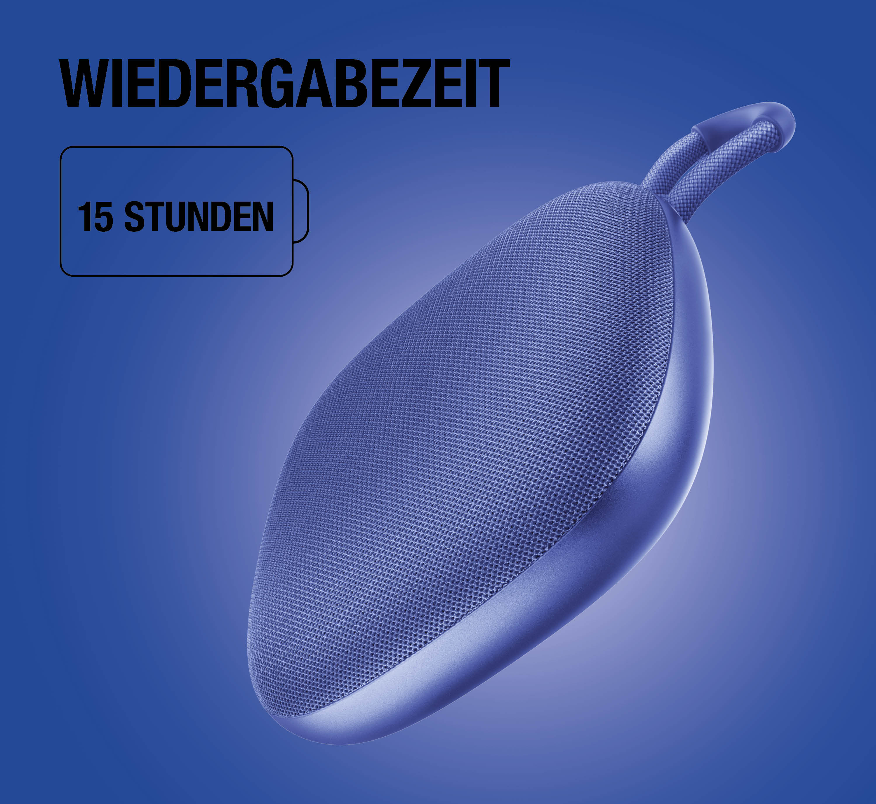 Blauer Lautsprecher mit Text 