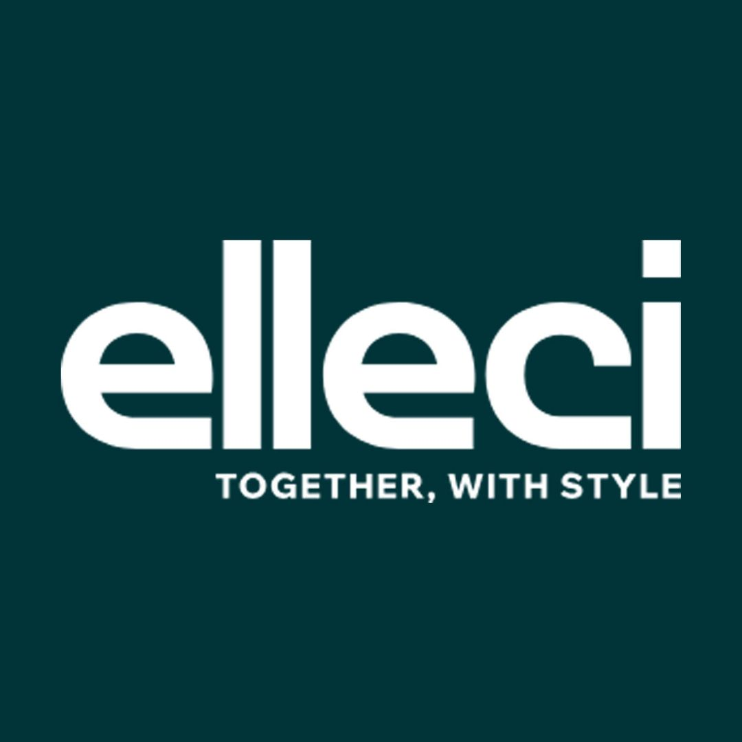 Il logo Elleci con lo slogan Together, With Style su sfondo verde acqua.