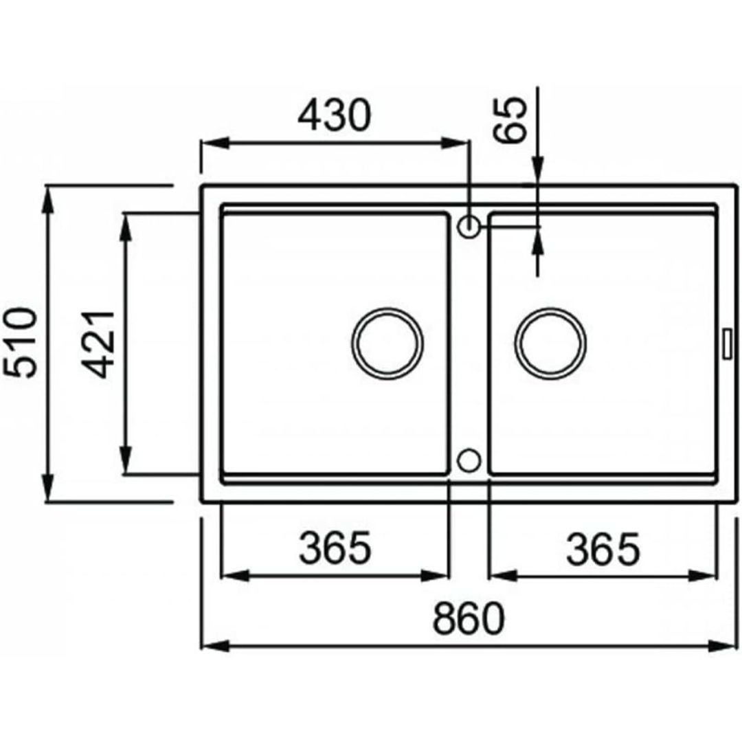 Disegno tecnico di un doppio lavello con dimensioni.