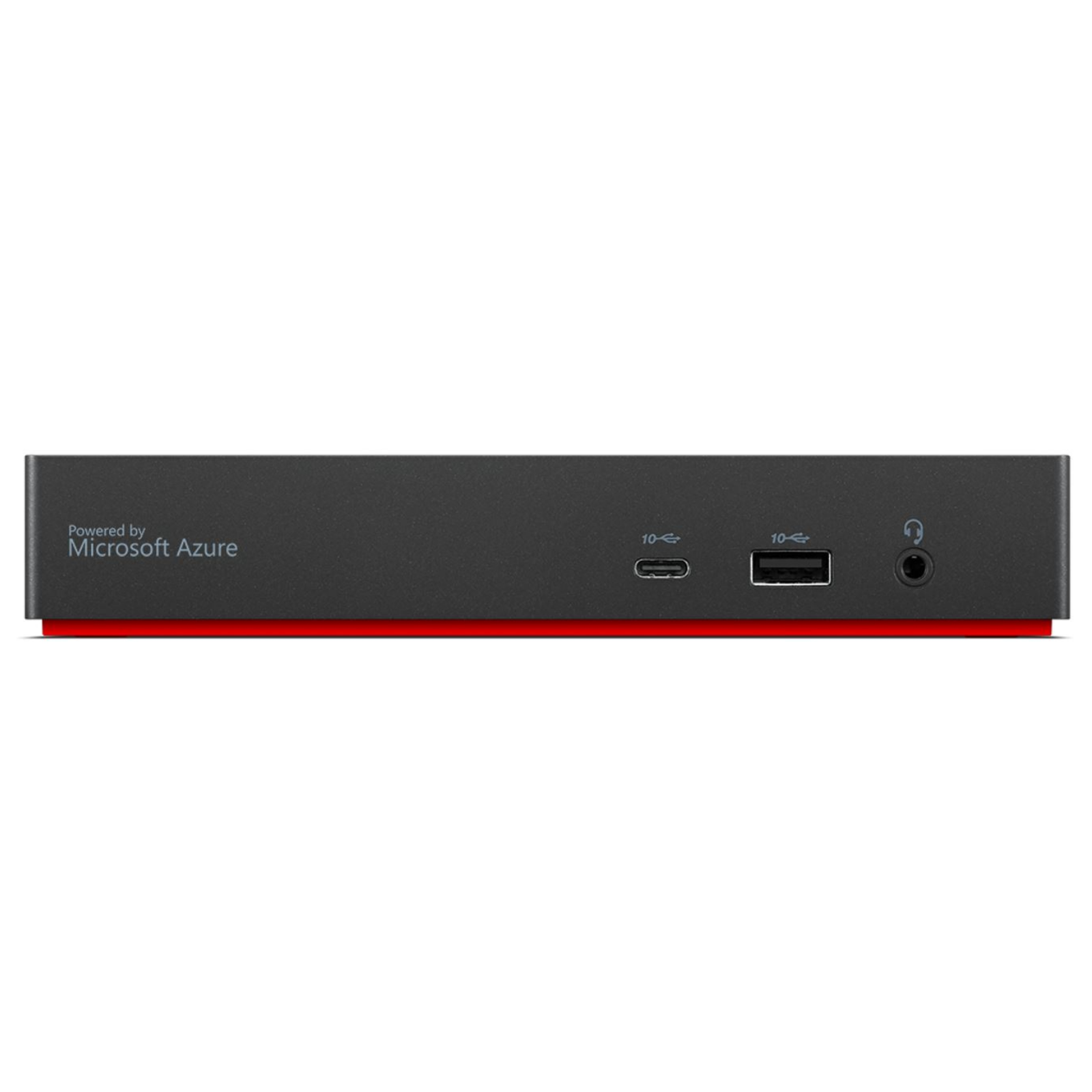 Dispositivo nero con striscia rossa, USB-C, USB-A e jack per cuffie.
