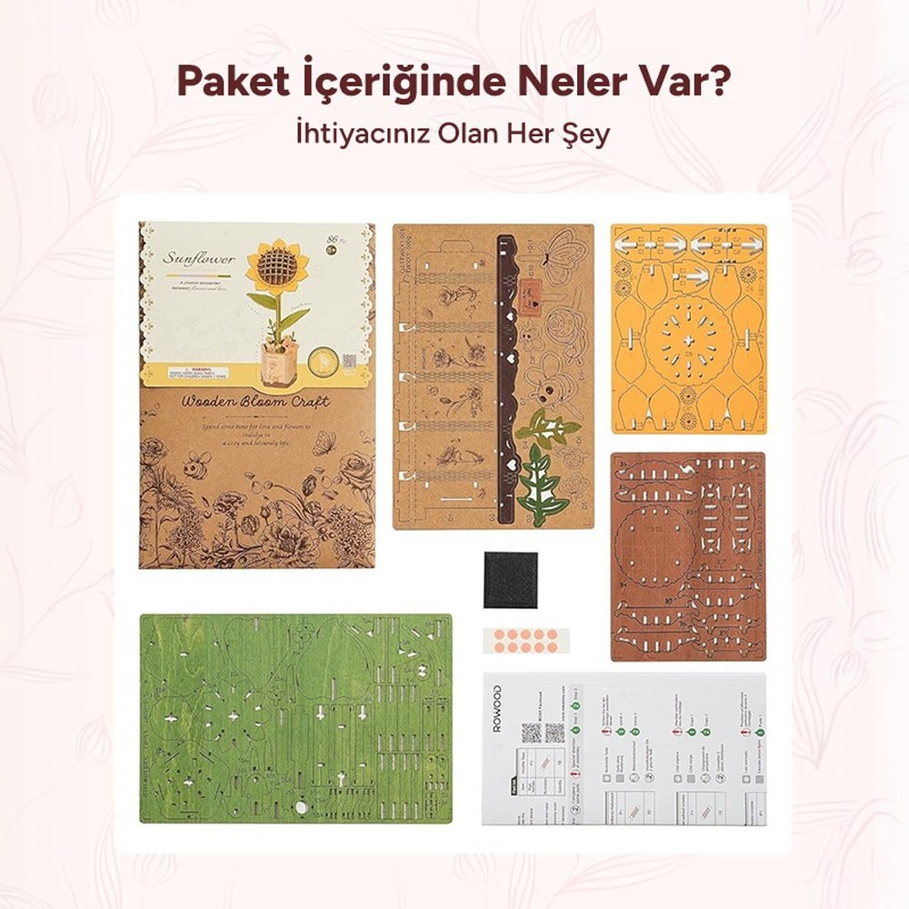 Kit de bricolage en bois pour un tournesol avec instructions.