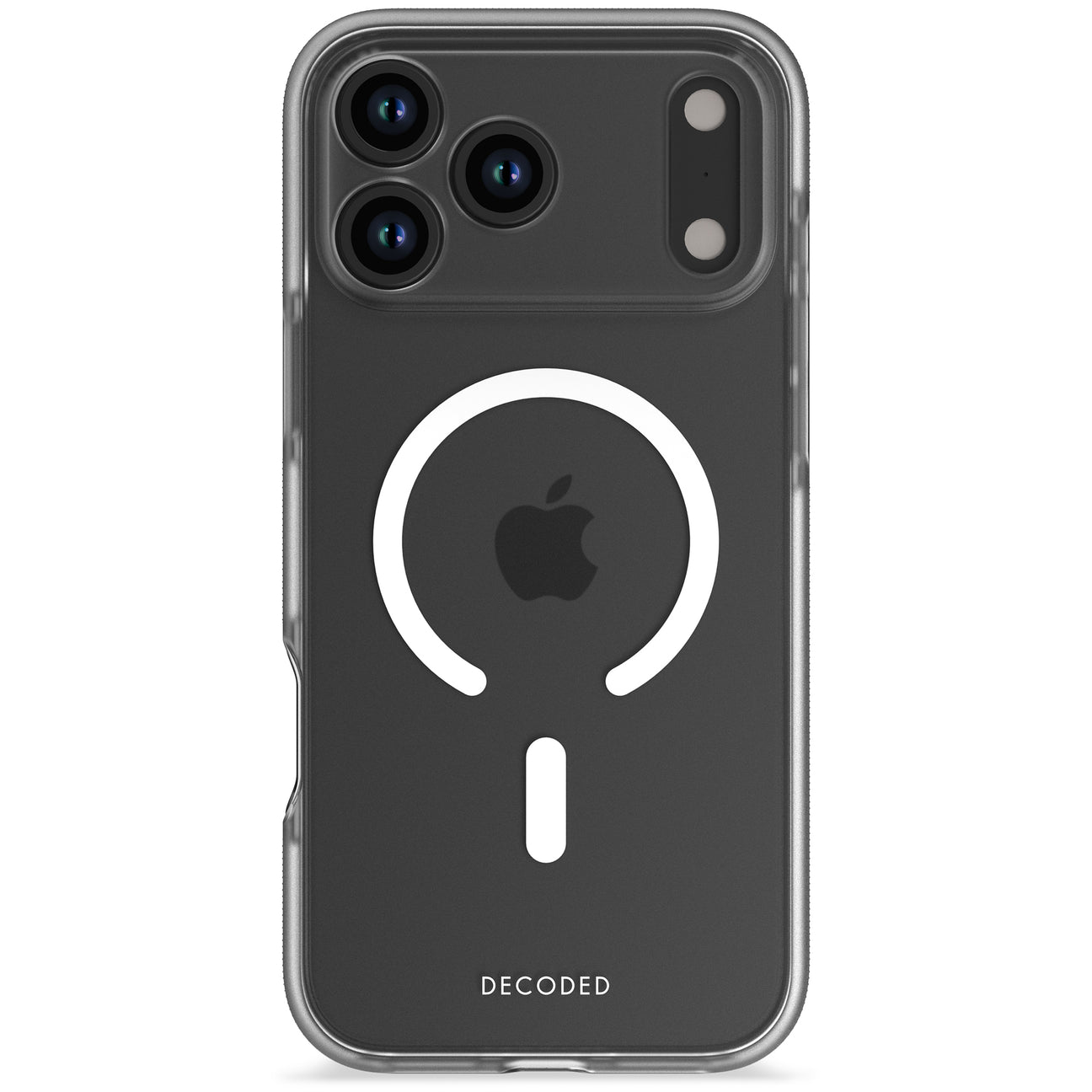 Custodia trasparente per telefono con logo Apple e cerchio MagSafe.