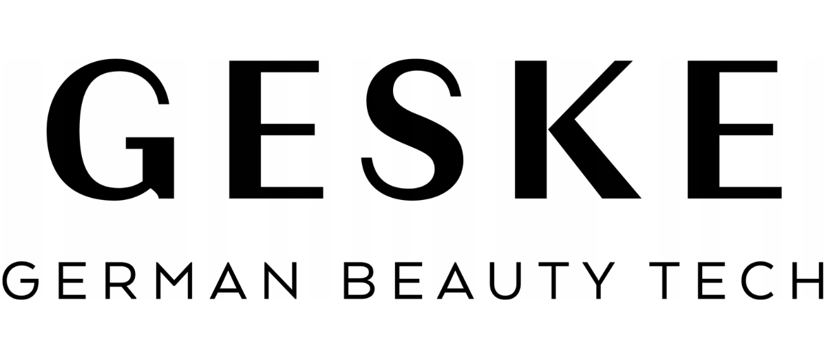 Grande testo nero "GESKE" sopra un testo più piccolo "GERMAN BEAUTY TECH".