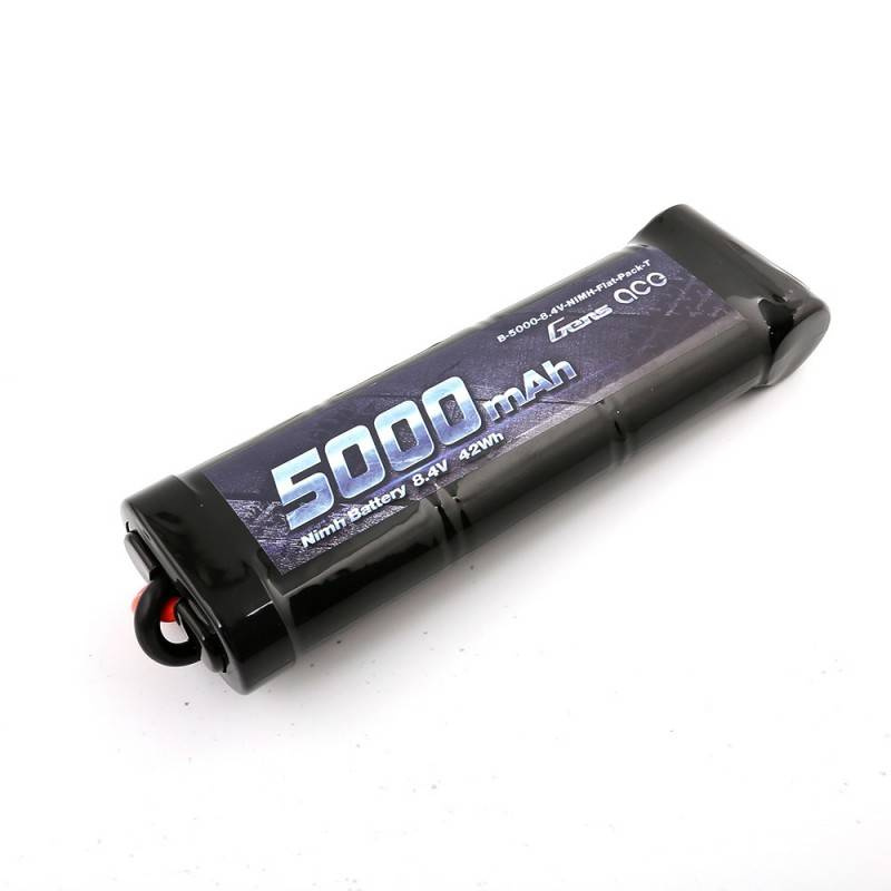 Czarny akumulator NiMH 5000 mAh, 8,4 V, 42 Wh na białym tle.