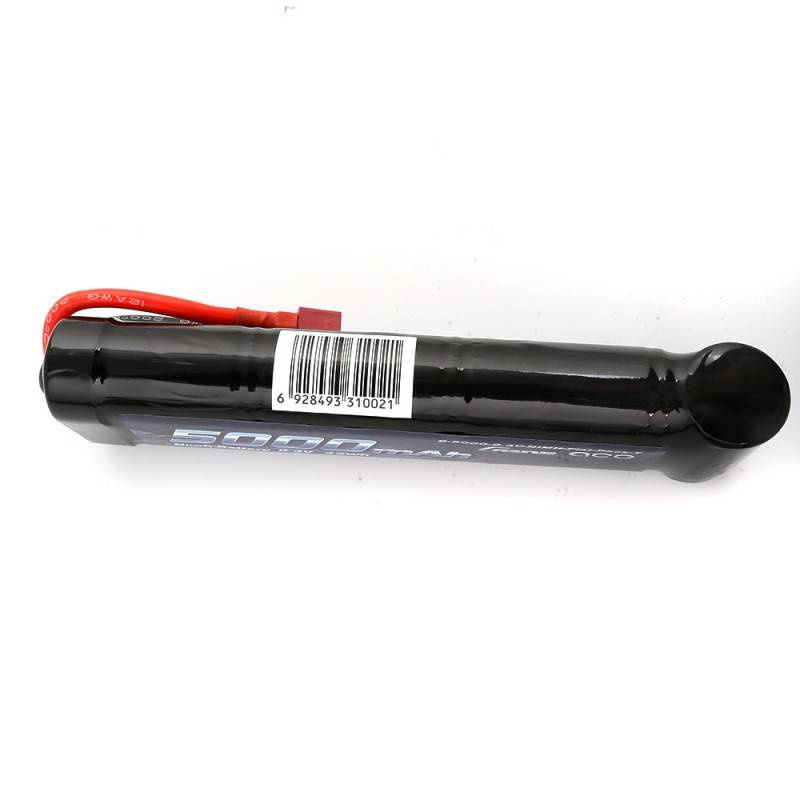 Czarna bateria z czerwonym przewodem i kodem kreskowym, 5000 mAh.