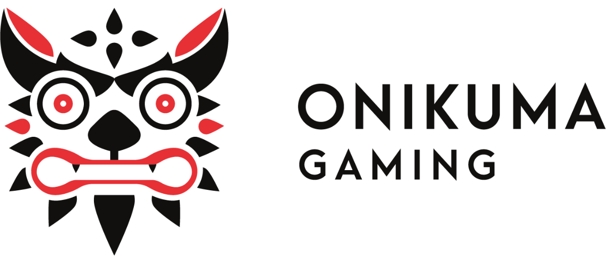 Logo con maschera animale stilizzata in nero e rosso accanto al testo ONIKUMA GAMING.