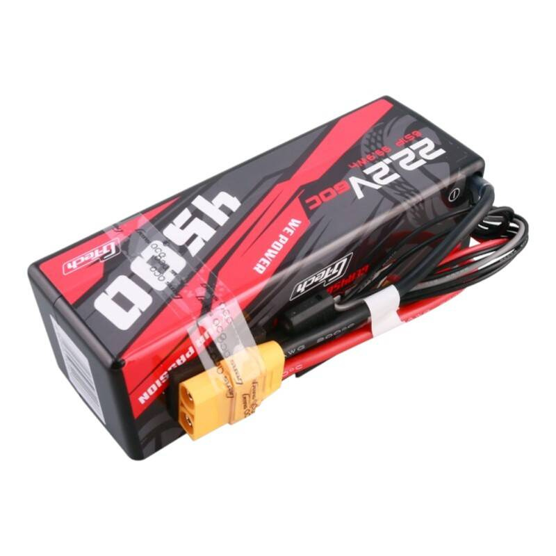 Czarno-czerwona bateria 22,2V 4500mAh z przewodami i żółtym złączem.