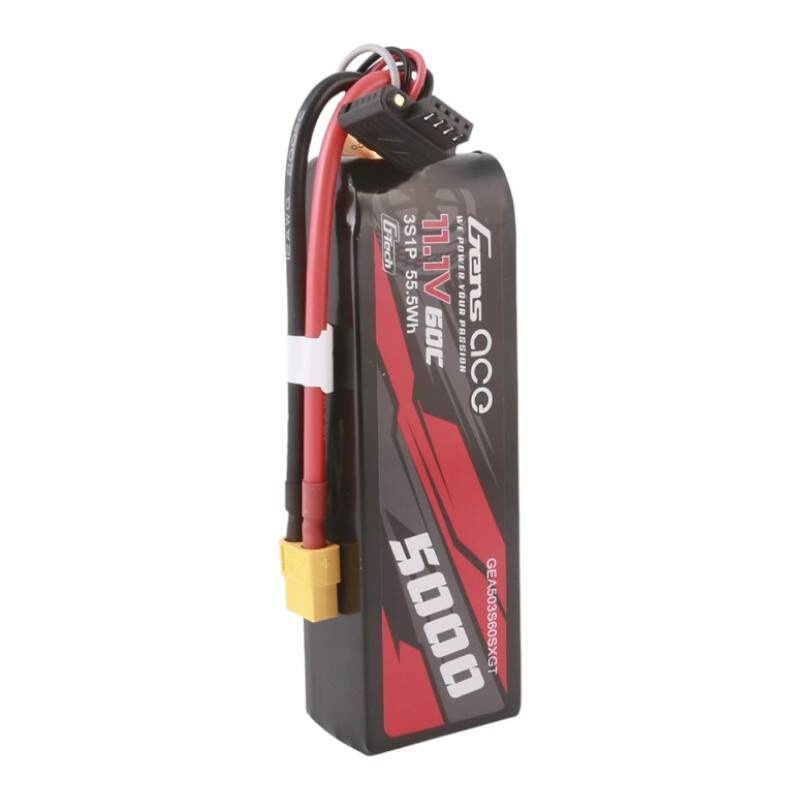 Czarna bateria z czerwonymi akcentami, 11.1V 5000mAh, z przewodami i złączem.