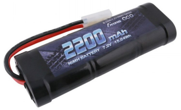 Czarna bateria NiMH 2200mAh z czerwonym i czarnym przewodem.