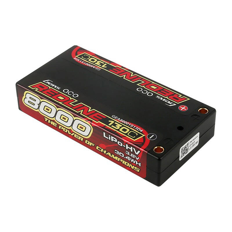 Czarna bateria Gens Ace Redline 8000mAh 130C LiPo-HV z czerwonym napisem.